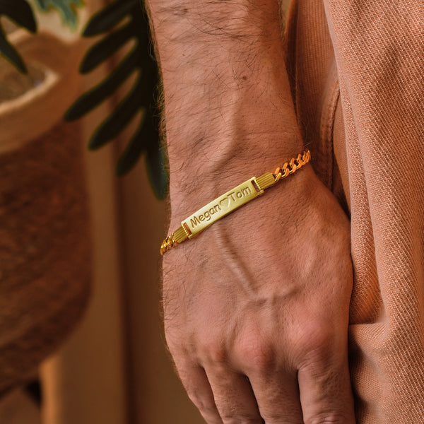 Cuban Curb Chain ID Bracelet, Sterling Silver, Personalized Engraved Name Plate, Gift for Him