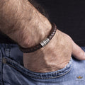 Men's Leather Bracelet, Magnetic Closure, Engraved Beads