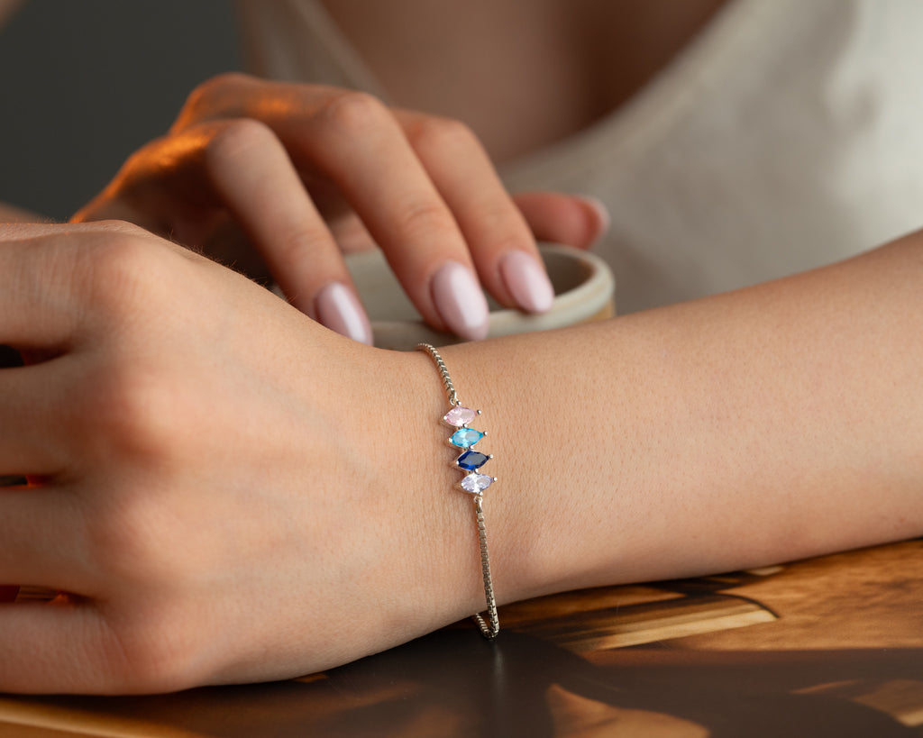 Minimalist 925 sterling silver birthstone bracelet, crafted in the Artizian studio