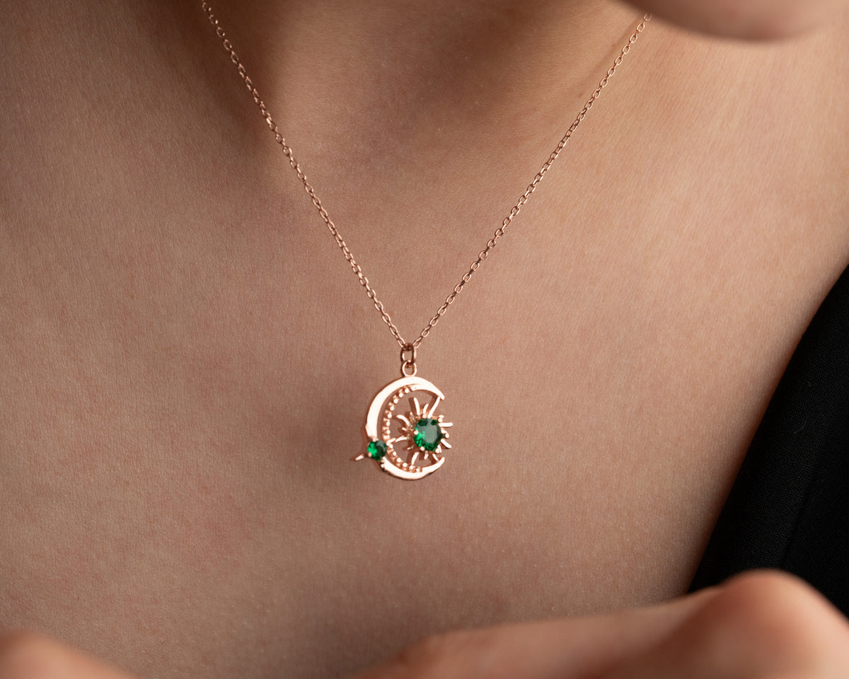 Personalized moon and sun celestial necklace, made to order