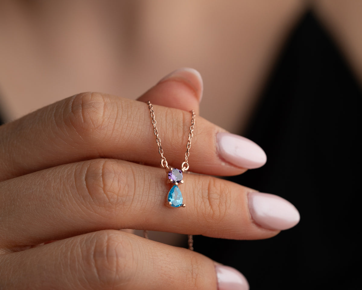 Dainty 925 sterling silver birthstone necklace for mom, handmade by Artizian