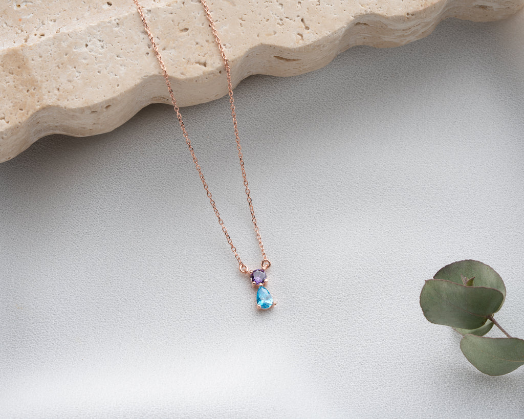 Dainty 925 sterling silver birthstone necklace for mom, handmade by Artizian