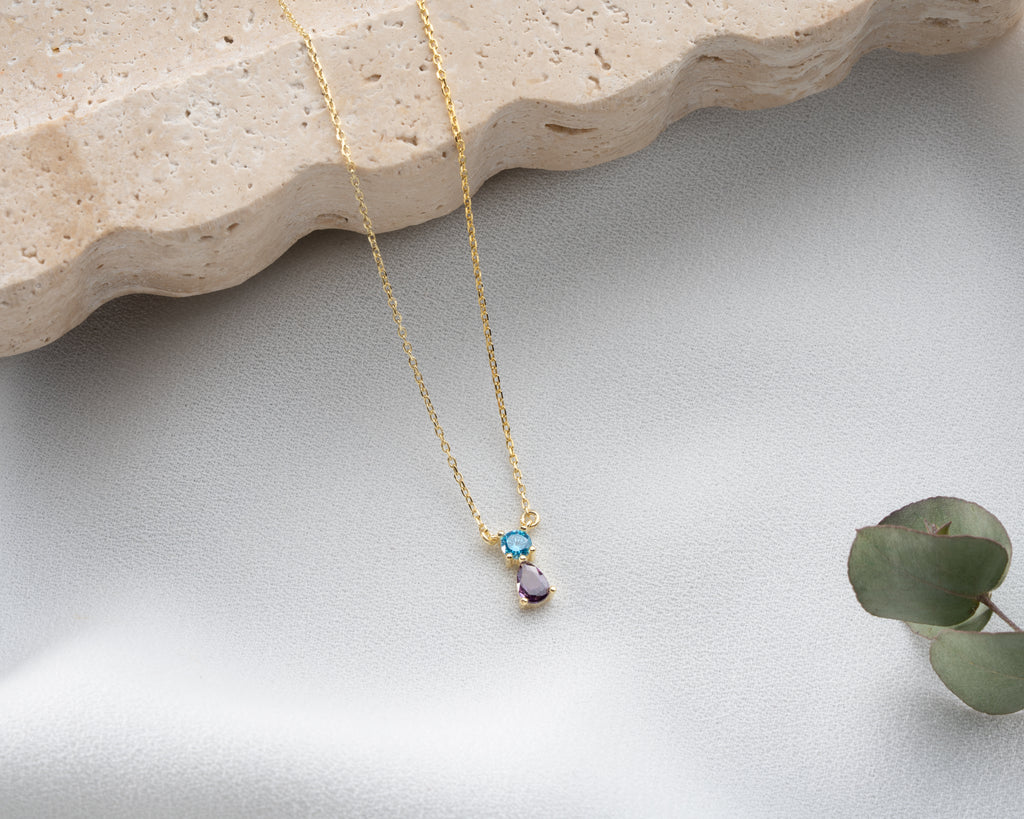 Dainty 925 sterling silver birthstone necklace for mom, crafted in the Artizian studio