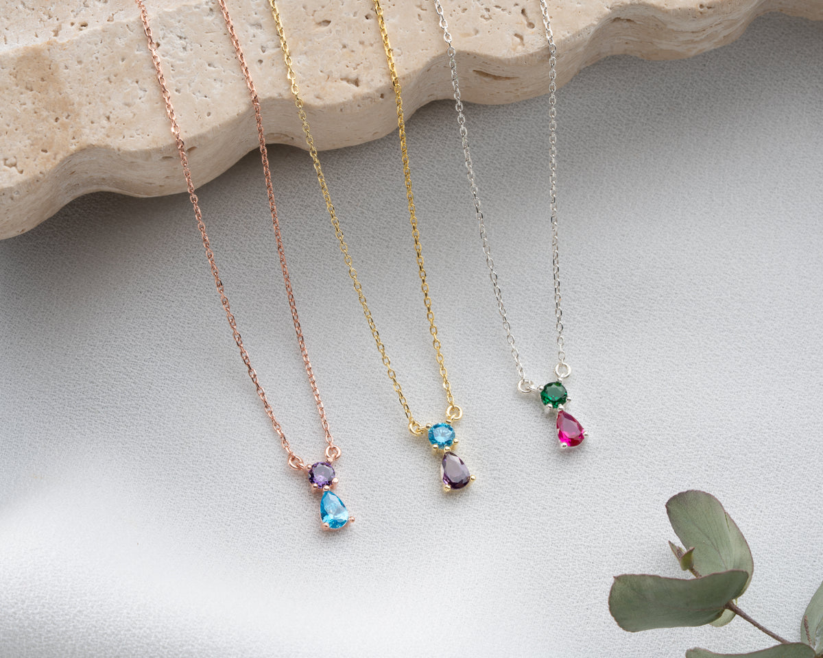 Dainty 925 sterling silver birthstone necklace for mom, handmade by Artizian