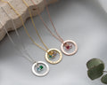 Engraved 925 sterling silver pendant necklace with birthstones, handmade by Artizian