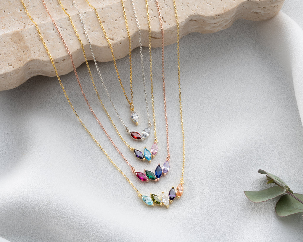 Custom 925 sterling silver birthstone necklace for mom, handmade by Artizian