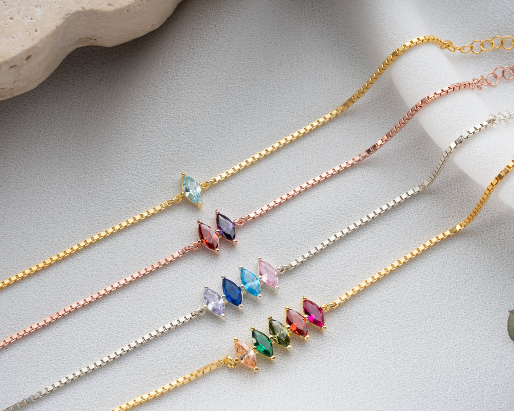 Minimalist 925 sterling silver birthstone bracelet, handmade by Artizian