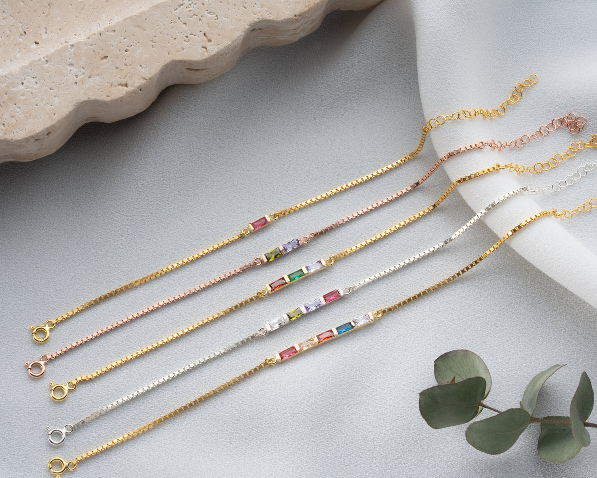 Stylish 925 sterling silver birthstone bracelet, handmade by Artizian
