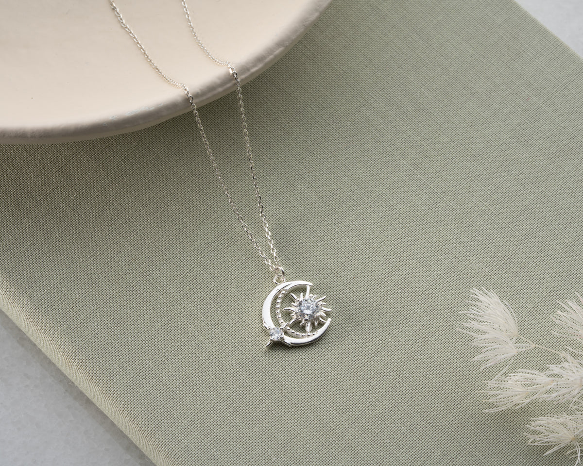 Personalized moon and sun celestial necklace, made to order