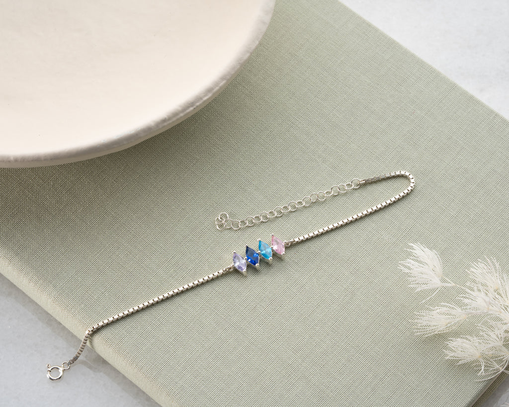 Minimalist 925 sterling silver birthstone bracelet, made to order