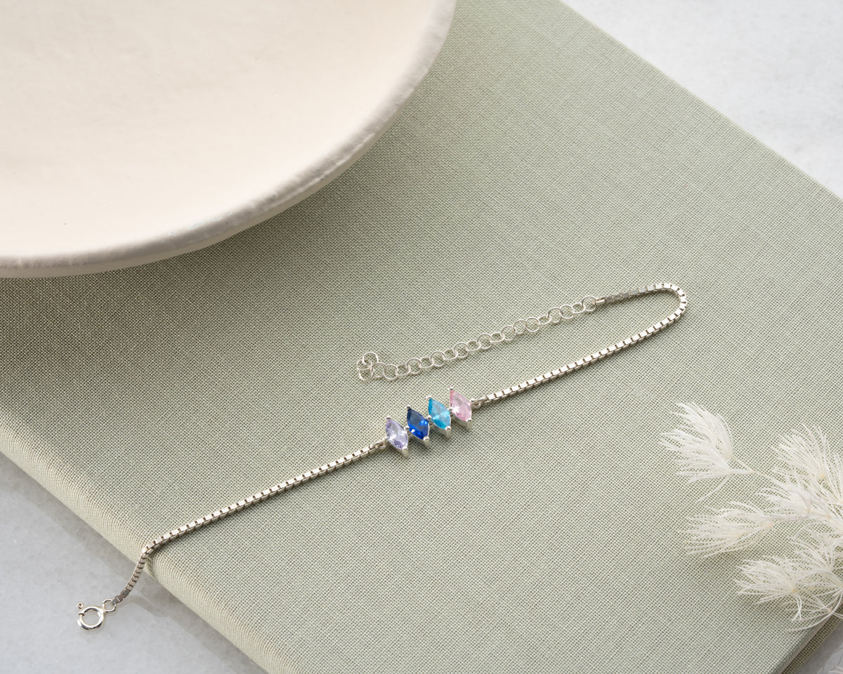 Minimalist 925 sterling silver birthstone bracelet, made to order