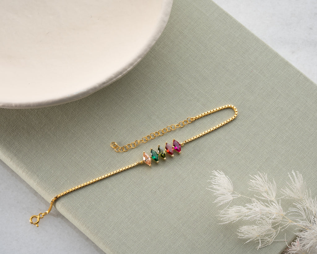 Minimalist 925 sterling silver birthstone bracelet, crafted in the Artizian studio