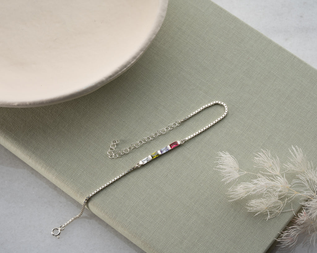 Stylish 925 sterling silver birthstone bracelet, crafted in the Artizian studio