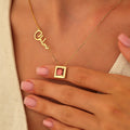 Name necklace with square birthstone charm, handmade by Artizian