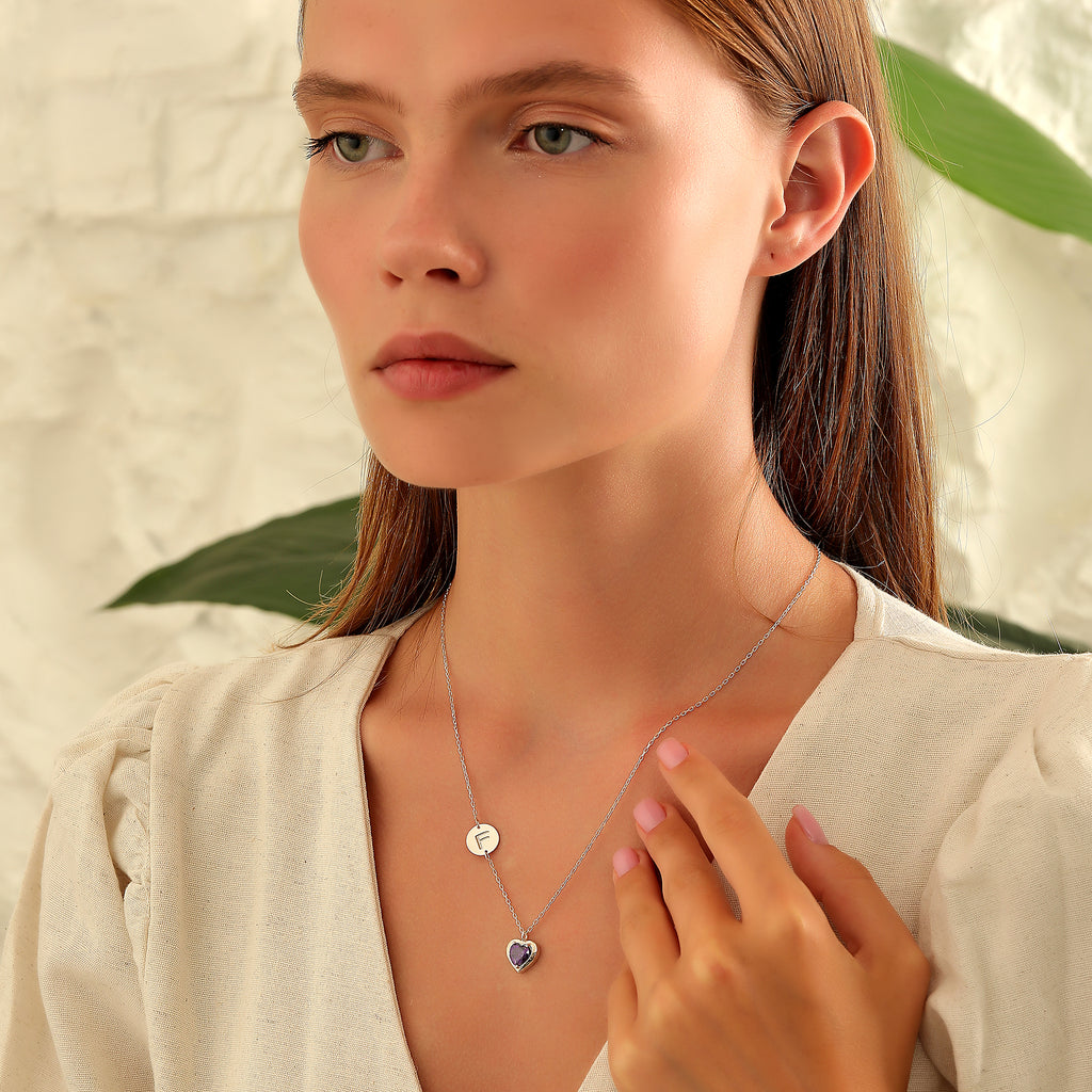 Minimalist initial necklace with birthstone, handmade by Artizian