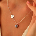 Initial necklace with heart birthstone charm, handmade by Artizian