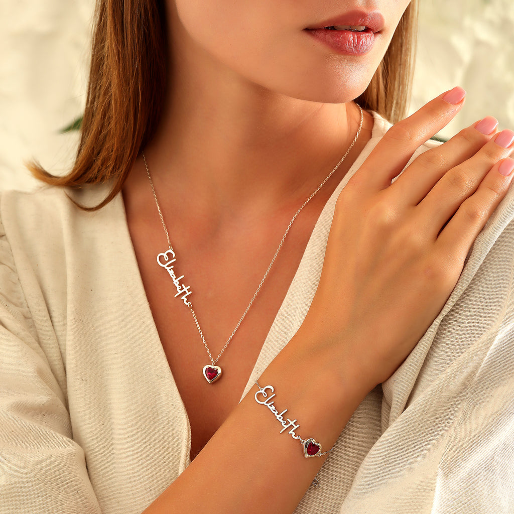 Heart charm birthstone name bracelet, Artizian handmade jewelry since 1999