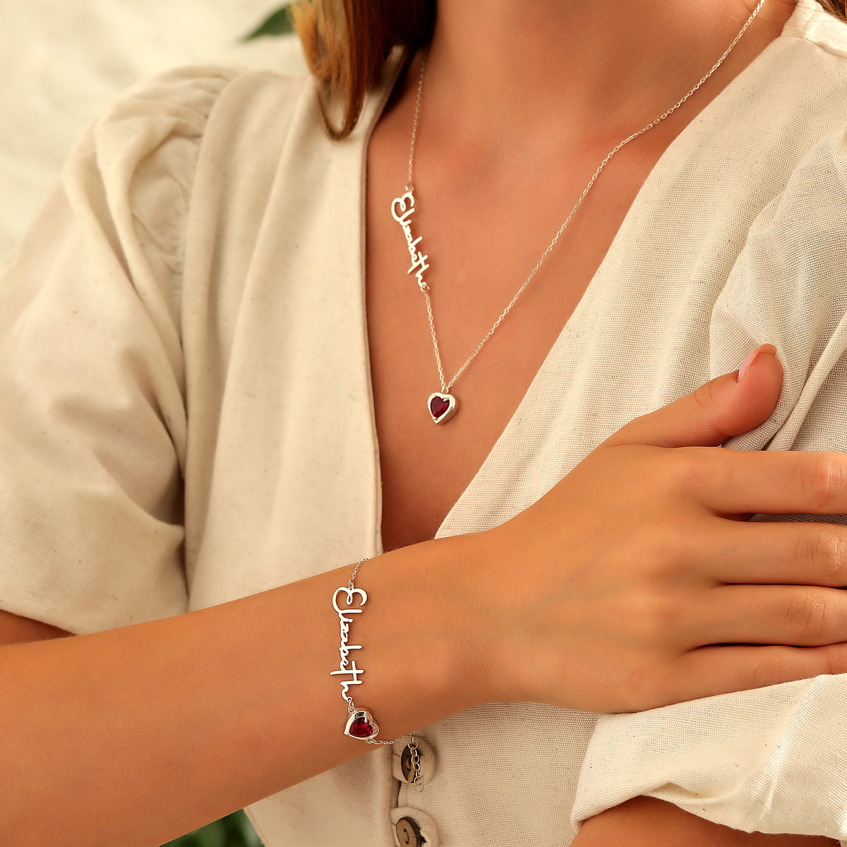 Script name bracelet with birthstone, a personalized jewelry gift