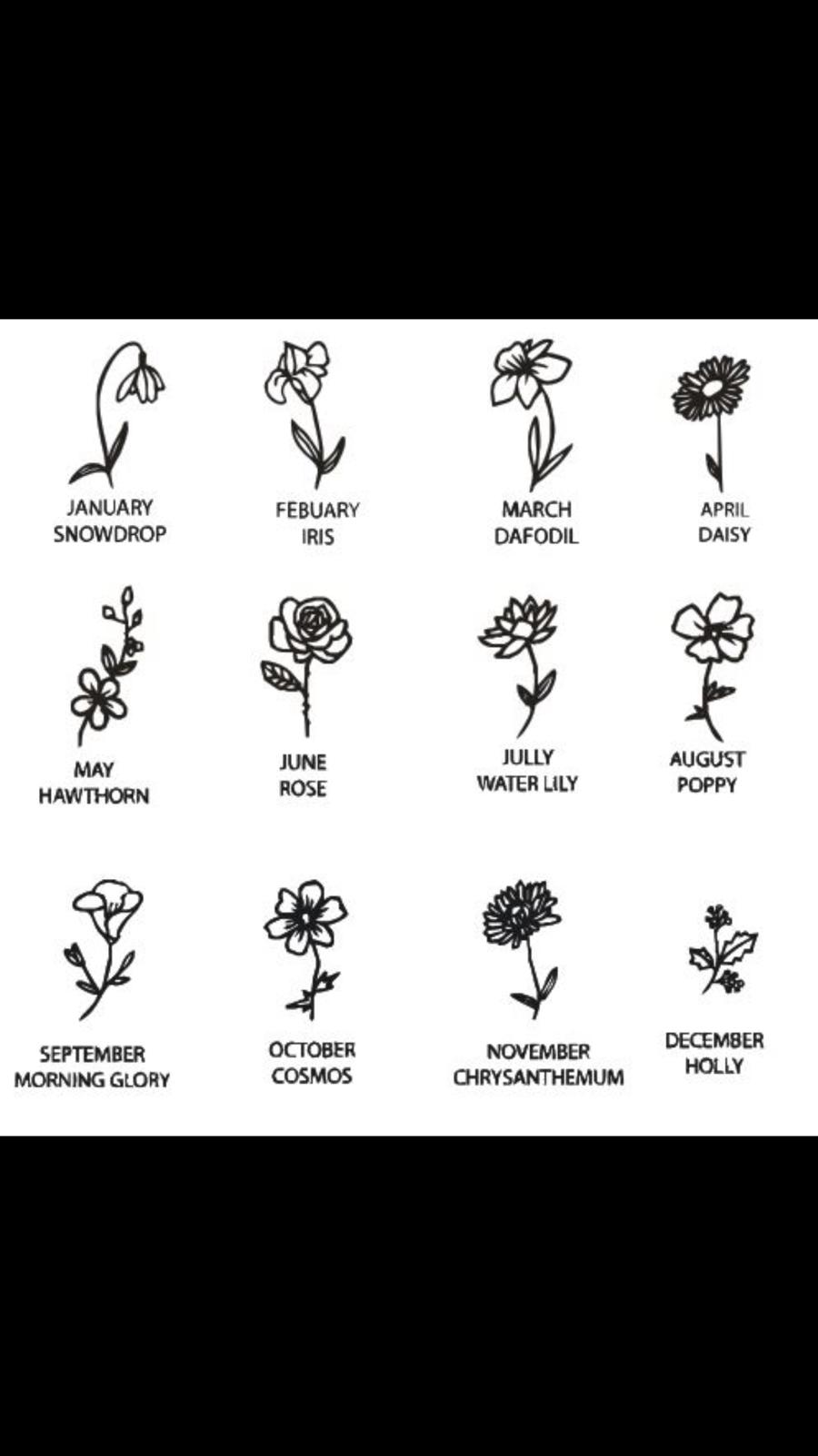 Birth flower options by month for the personalized name necklace