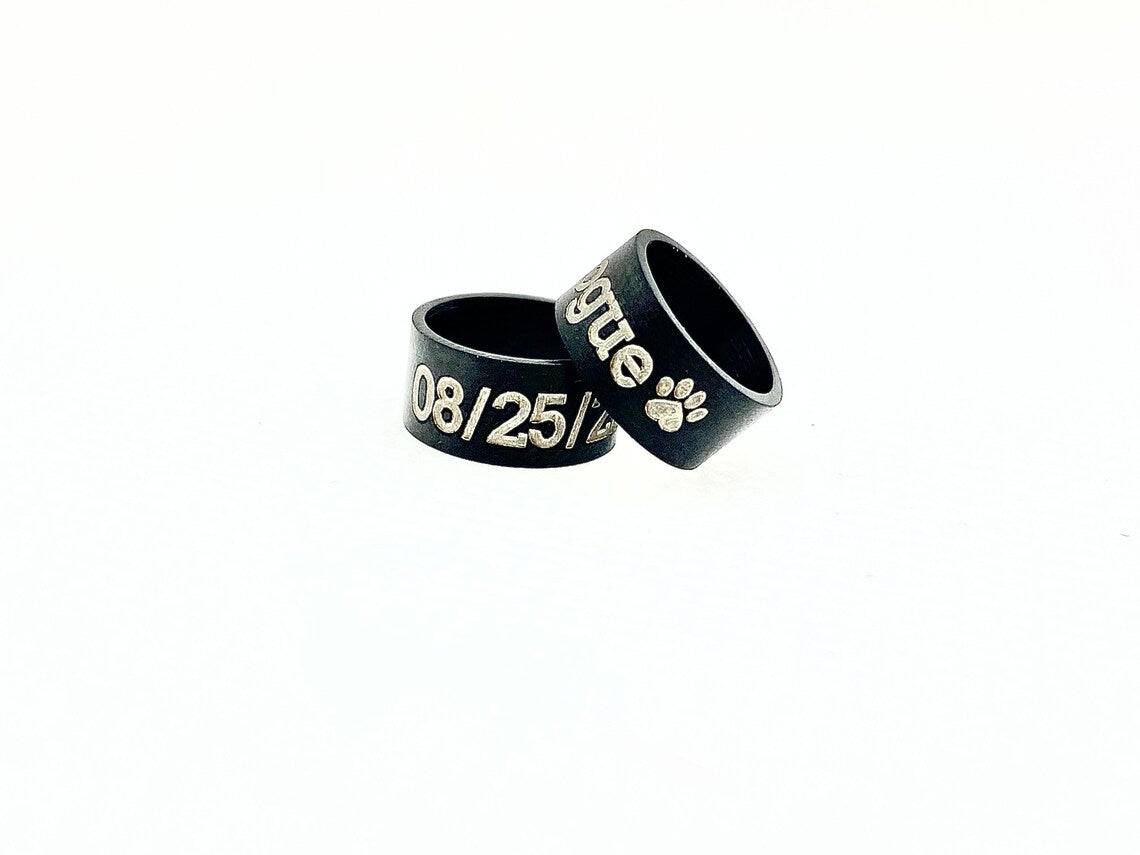 Black steel engraved bead charm with 8mm hole for leather bracelets