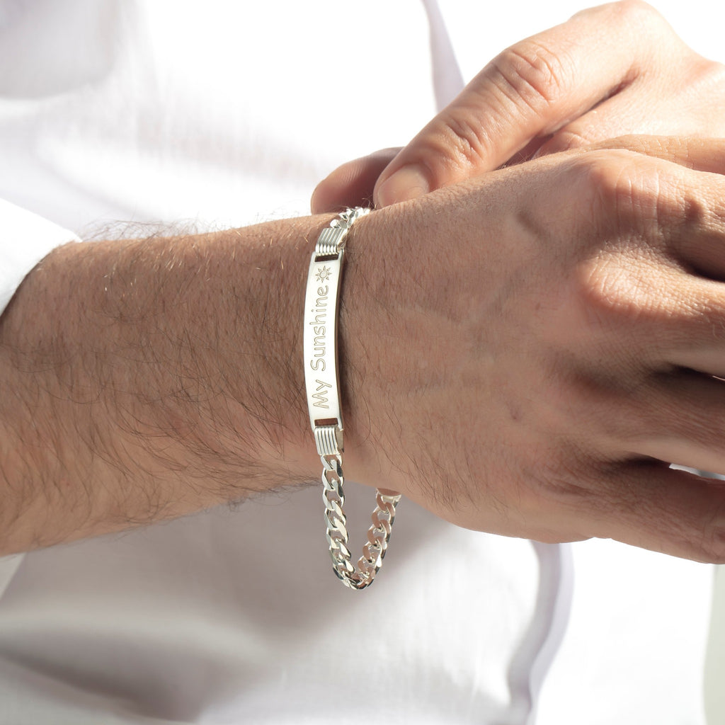Silver Cuban curb chain ID bracelet engraved My Sunshine