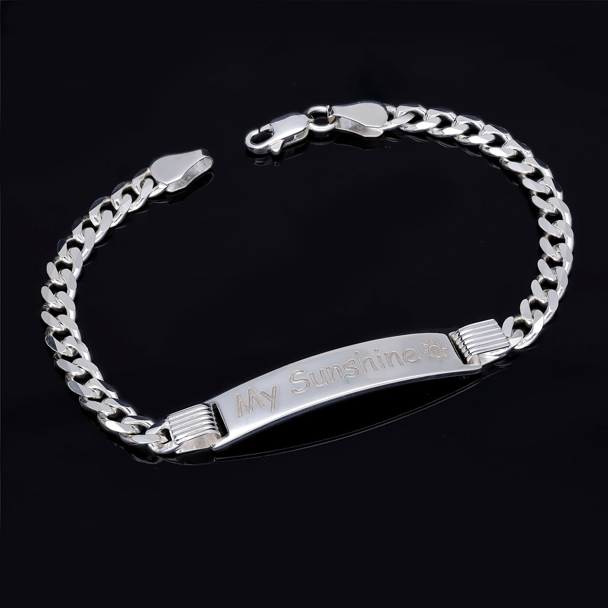 Men's sterling silver Cuban curb chain ID bracelet with engraved name plate, made to order
