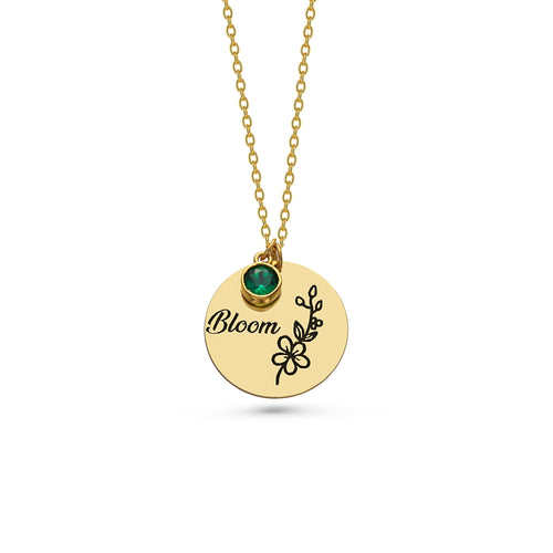 Personalized birth flower name necklace with birth month pendant, handmade by Artizian