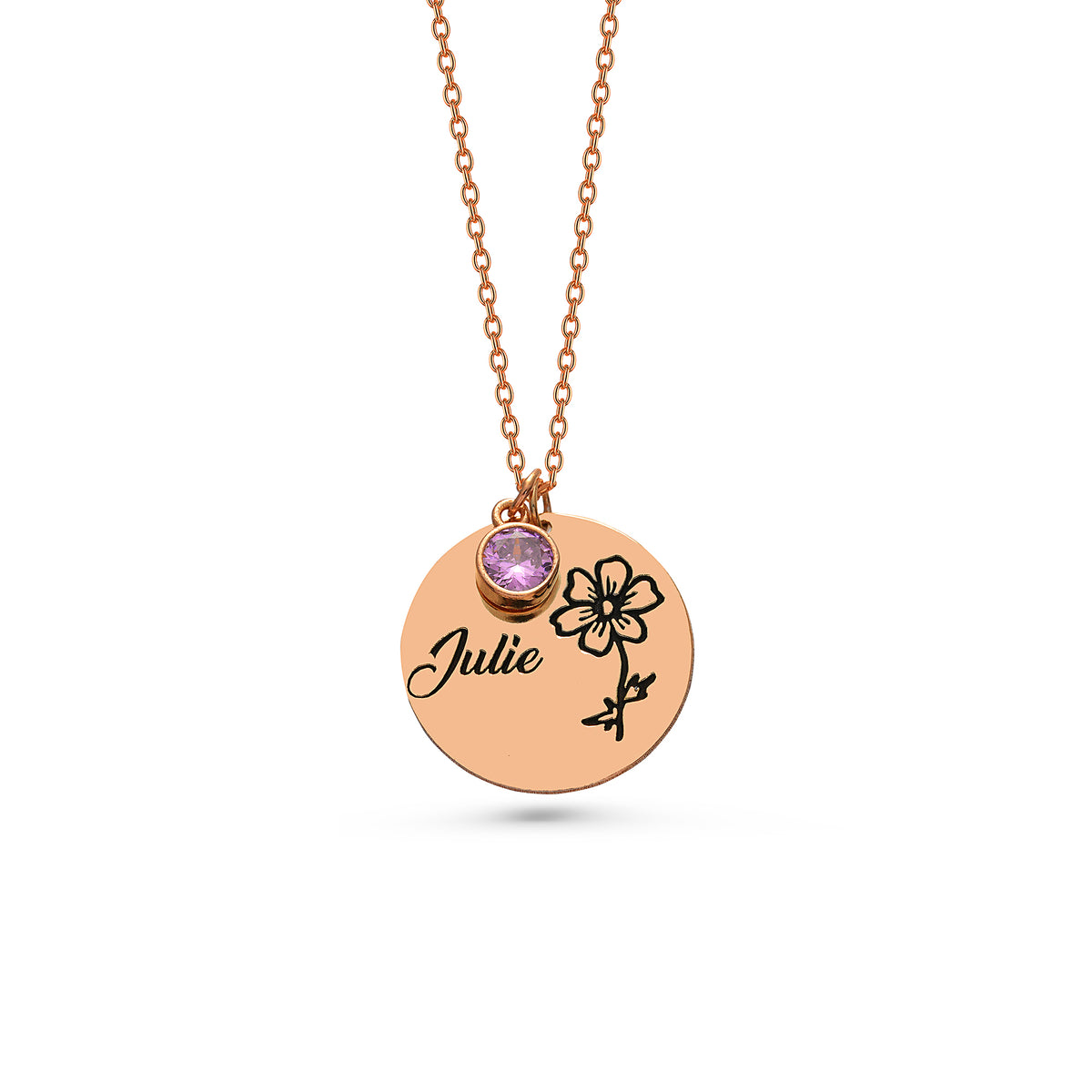 Personalized birth flower name necklace with birth month pendant, made to order
