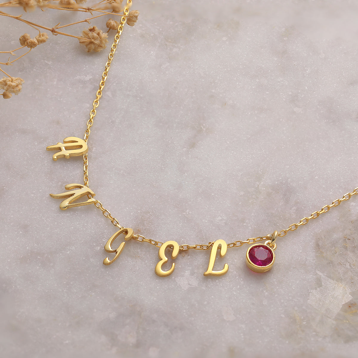 Birthstone letter initial necklace in 925 sterling silver, crafted in the Artizian studio