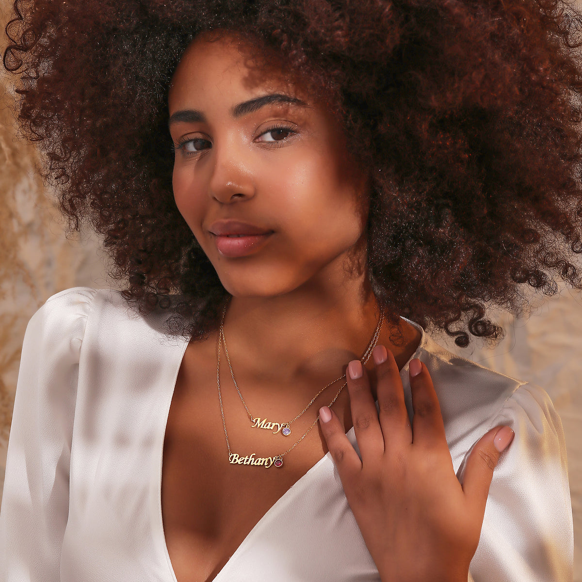 Script name necklace with birthstone, handmade by Artizian