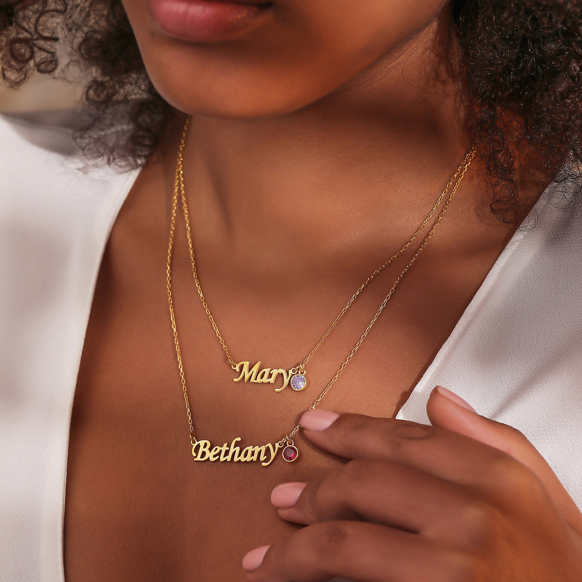Script name necklace with birthstone, made to order