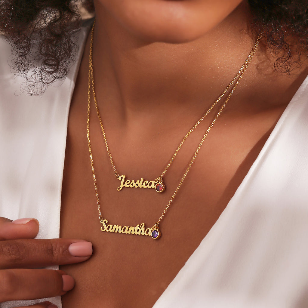 Script name necklace with birthstone, Artizian handmade jewelry since 1999
