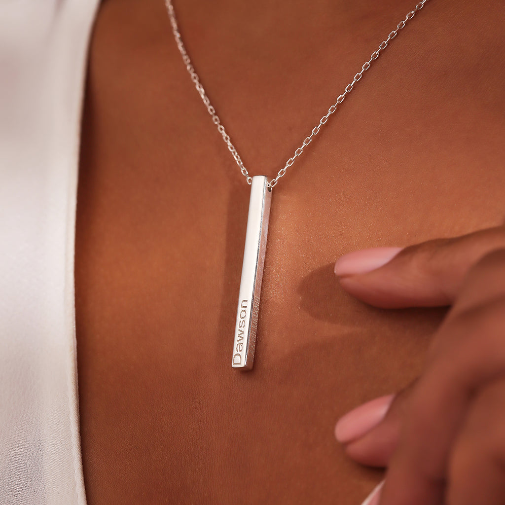 Personalized 4-sided engraved vertical bar necklace, Artizian handmade jewelry since 1999