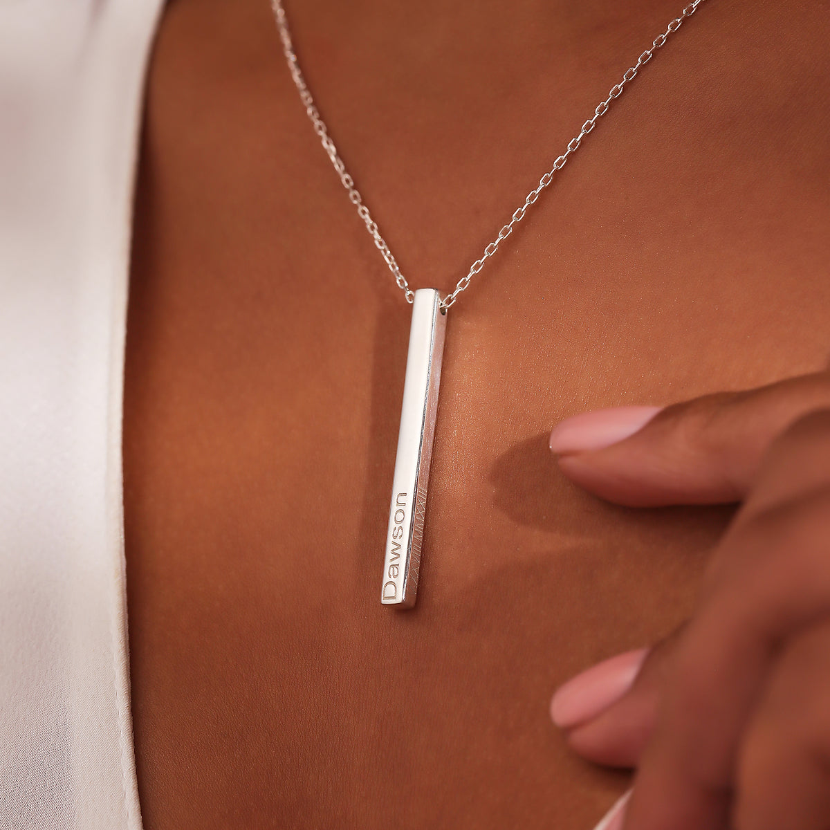 Personalized 4-sided engraved vertical bar necklace, Artizian handmade jewelry since 1999