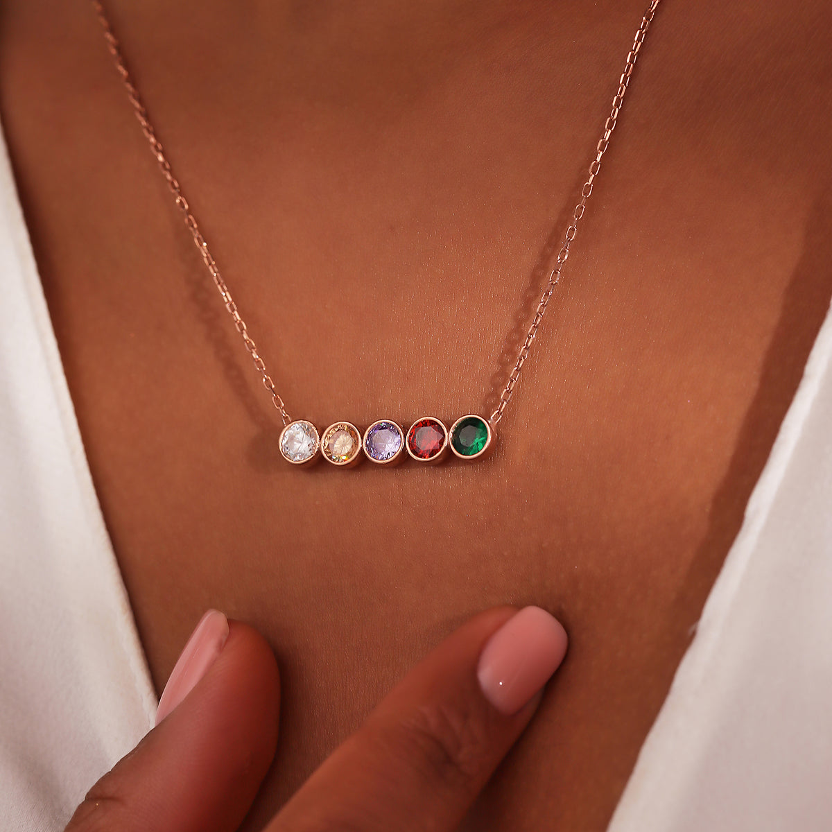 Minimalist 925 sterling silver birthstone necklace with charms, handmade by Artizian