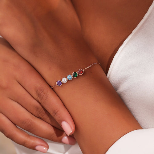 Dainty 925 sterling silver birthstone bracelet with circle charms, made to order