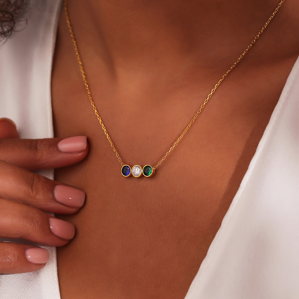 Minimalist 925 sterling silver birthstone necklace with charms, crafted in the Artizian studio
