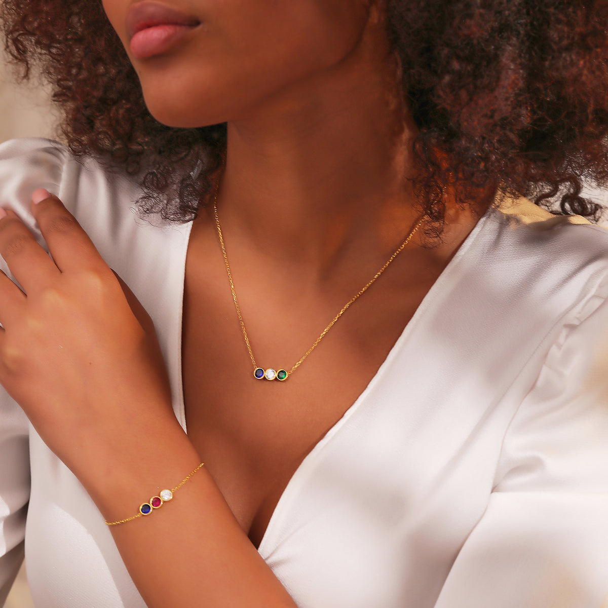 Dainty 925 sterling silver birthstone bracelet with circle charms, crafted in the Artizian studio