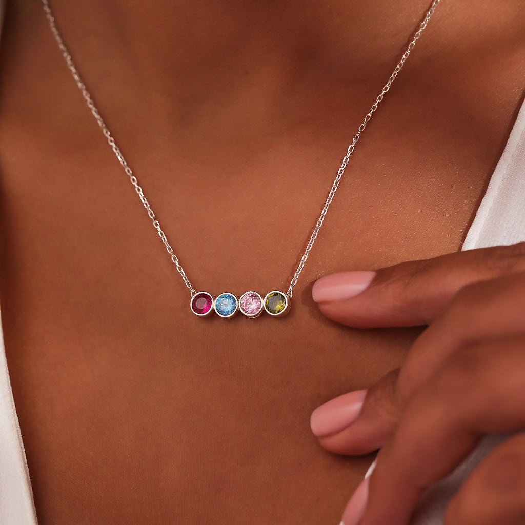 Minimalist 925 sterling silver birthstone necklace with charms, a personalized jewelry gift
