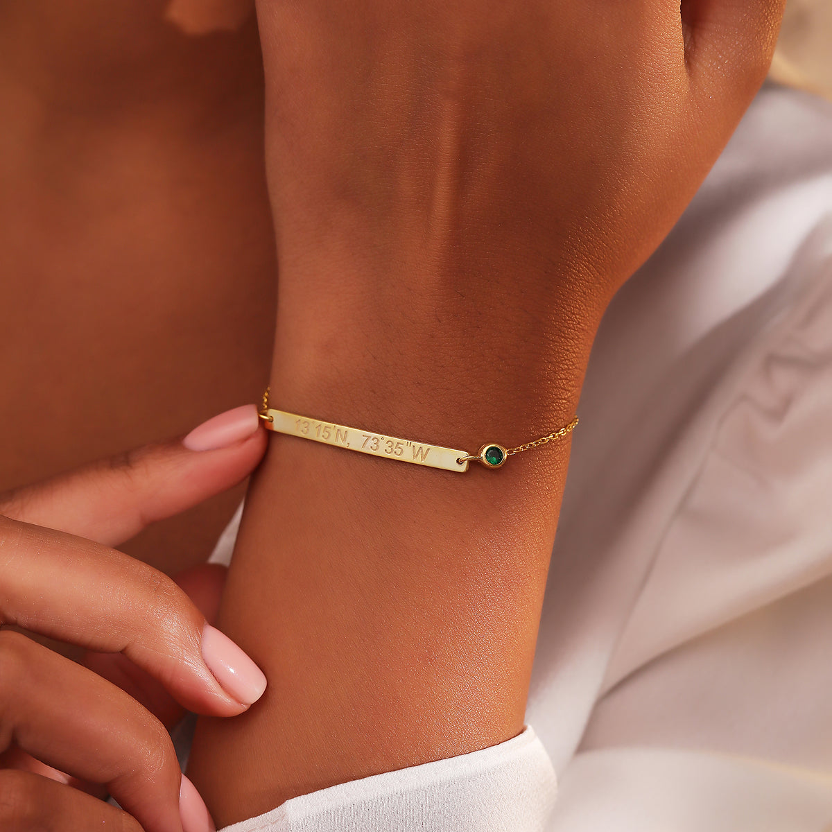 Women's name plate bracelet with birthstone, made to order
