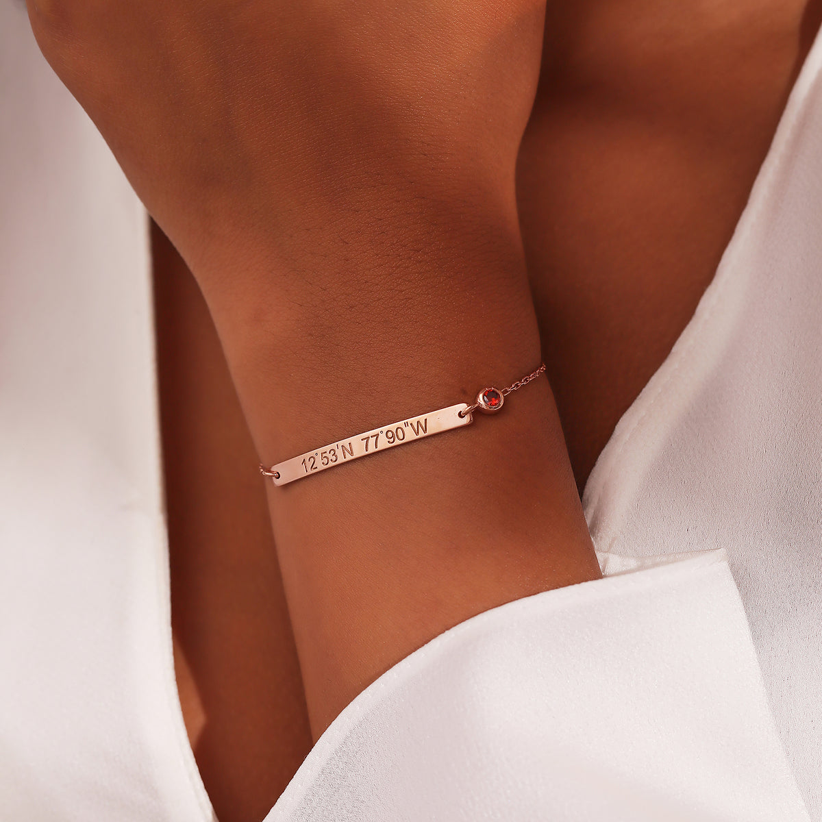 Women's name plate bracelet with birthstone, handmade by Artizian