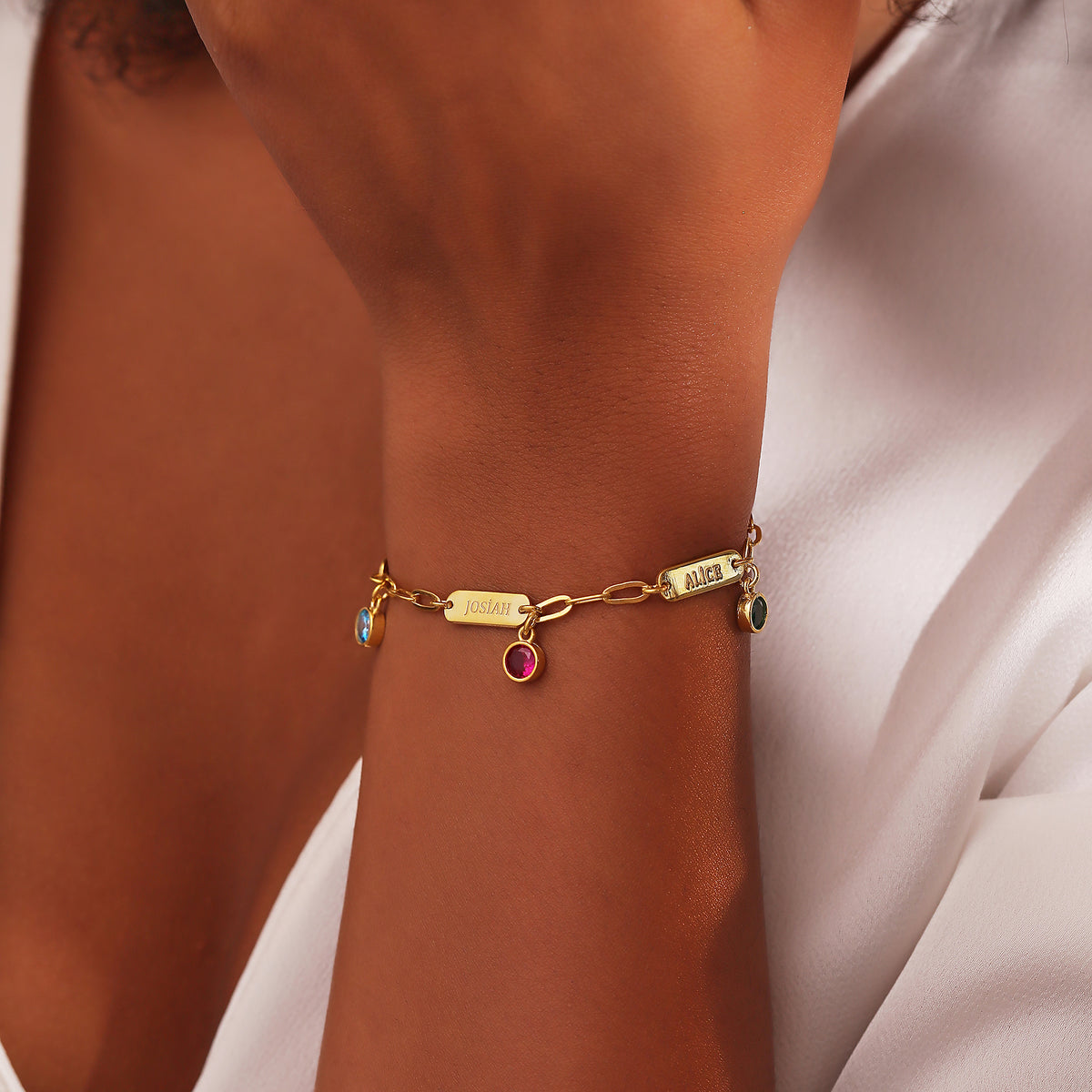 Paperclip chain bracelet with birthstone charms, made to order