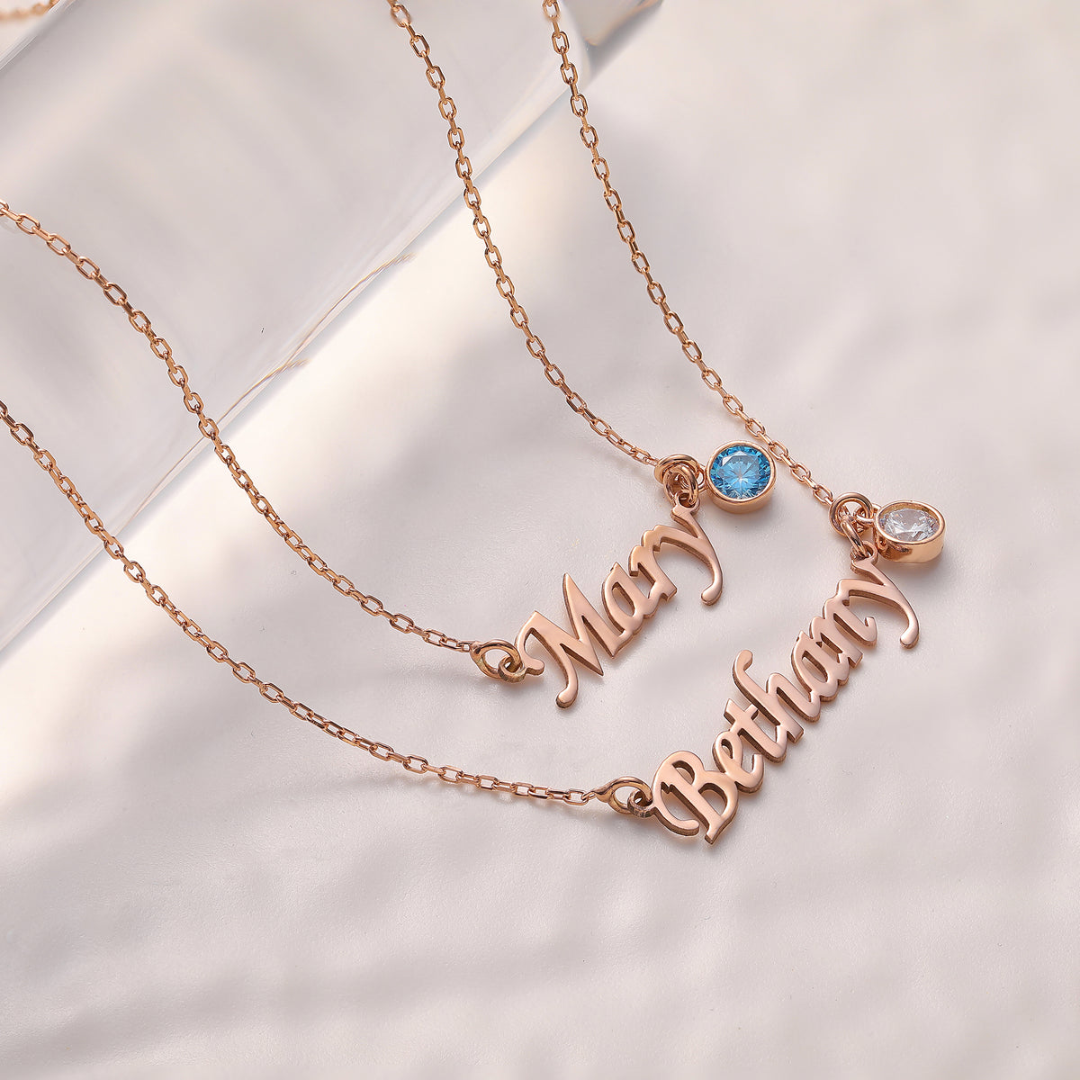 Script name necklace with birthstone, made to order