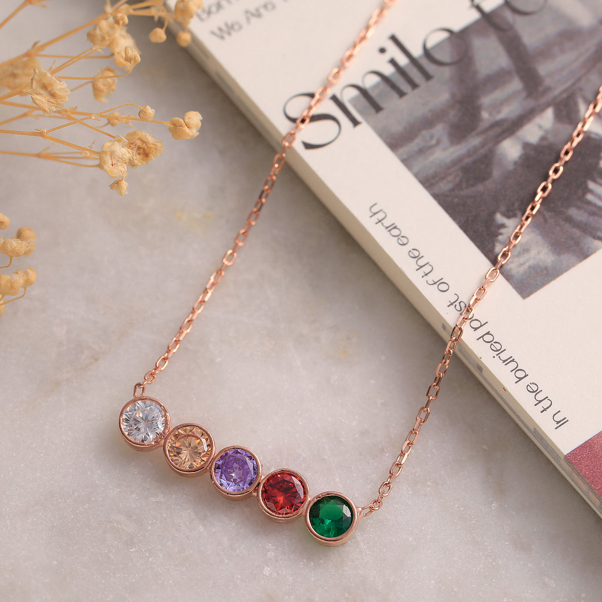Minimalist 925 sterling silver birthstone necklace with charms, Artizian handmade jewelry since 1999