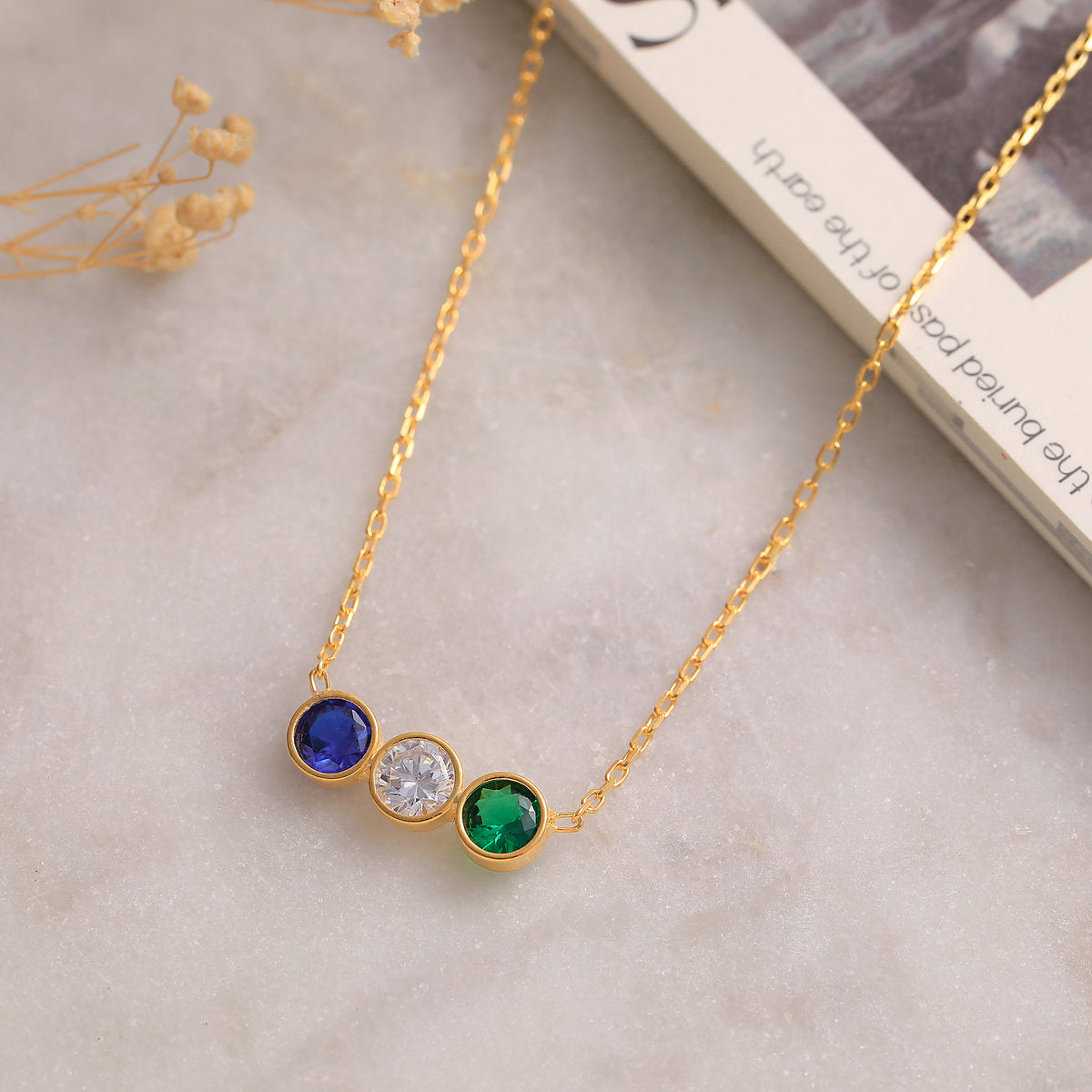 Minimalist 925 sterling silver birthstone necklace with charms, handmade by Artizian