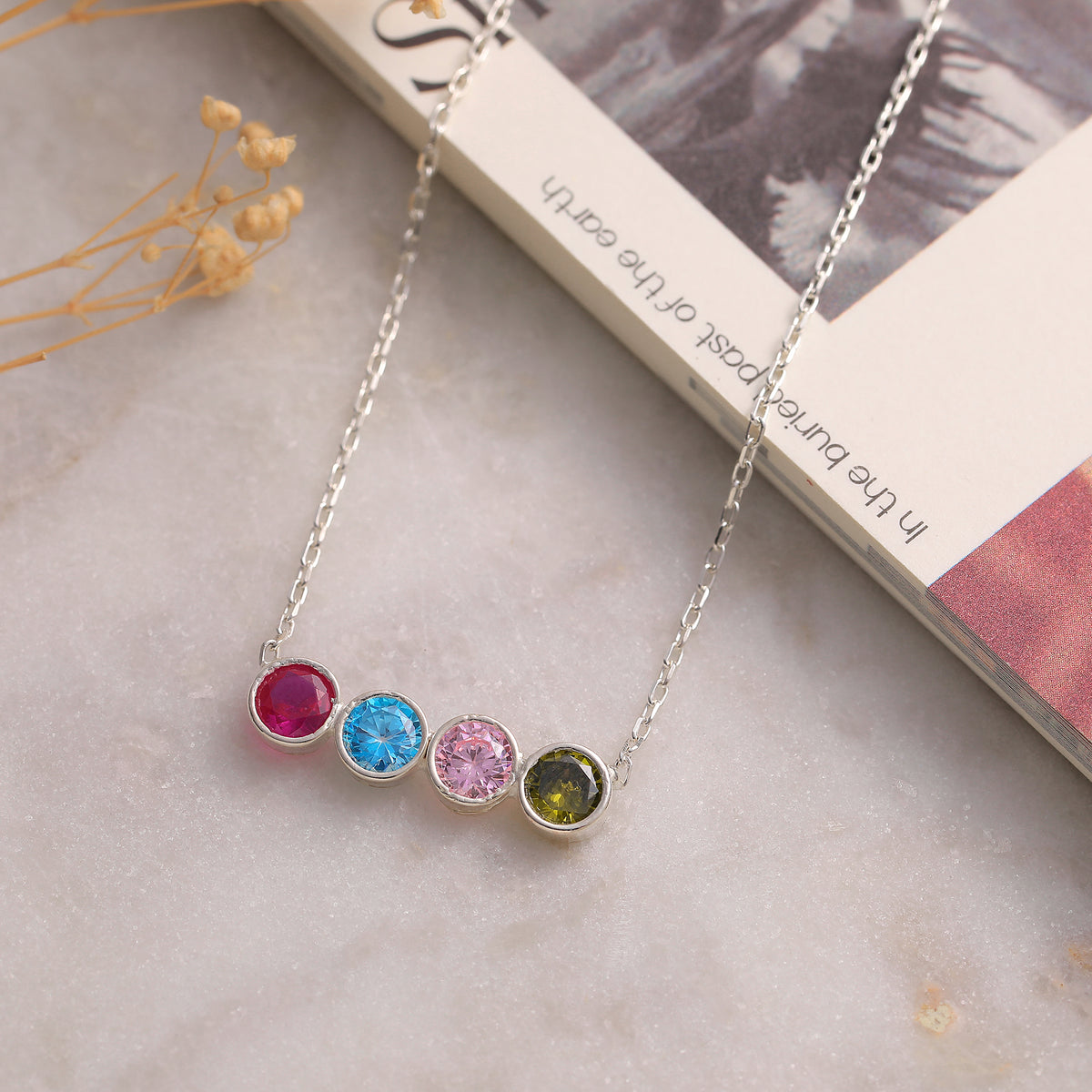 Minimalist 925 sterling silver birthstone necklace with charms, made to order