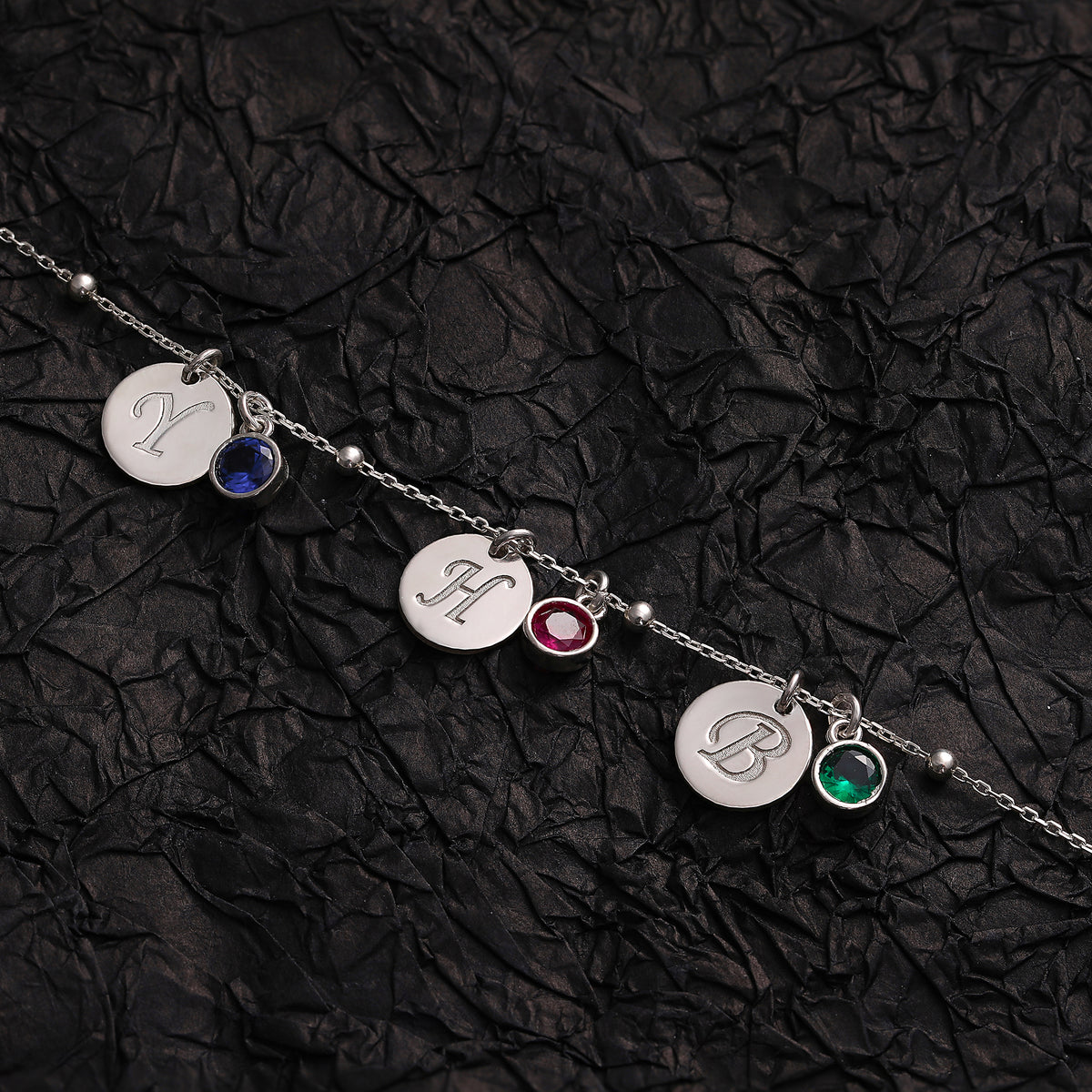 Custom birthstone bracelet with initials, Artizian handmade jewelry since 1999