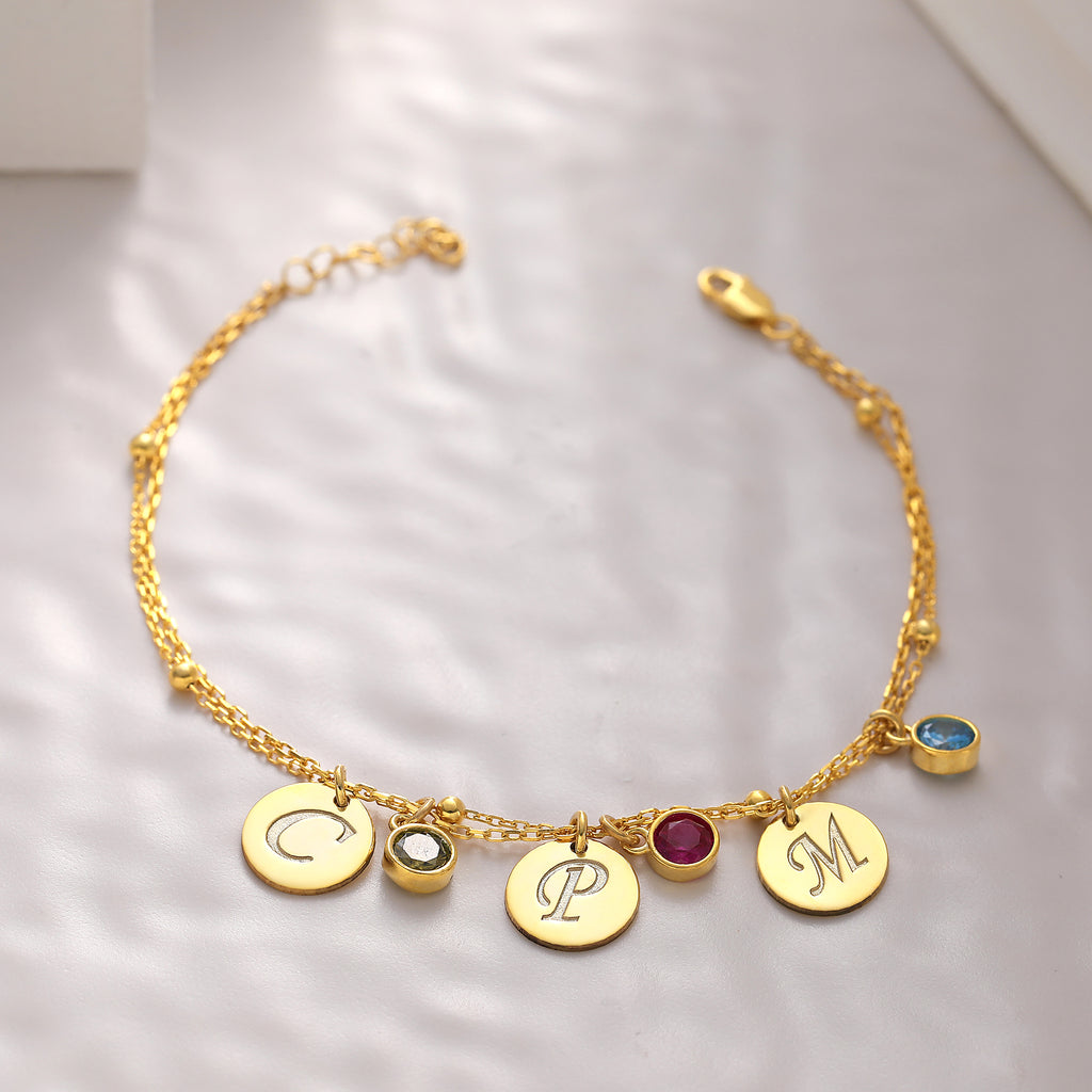 Custom birthstone bracelet with initials, made to order