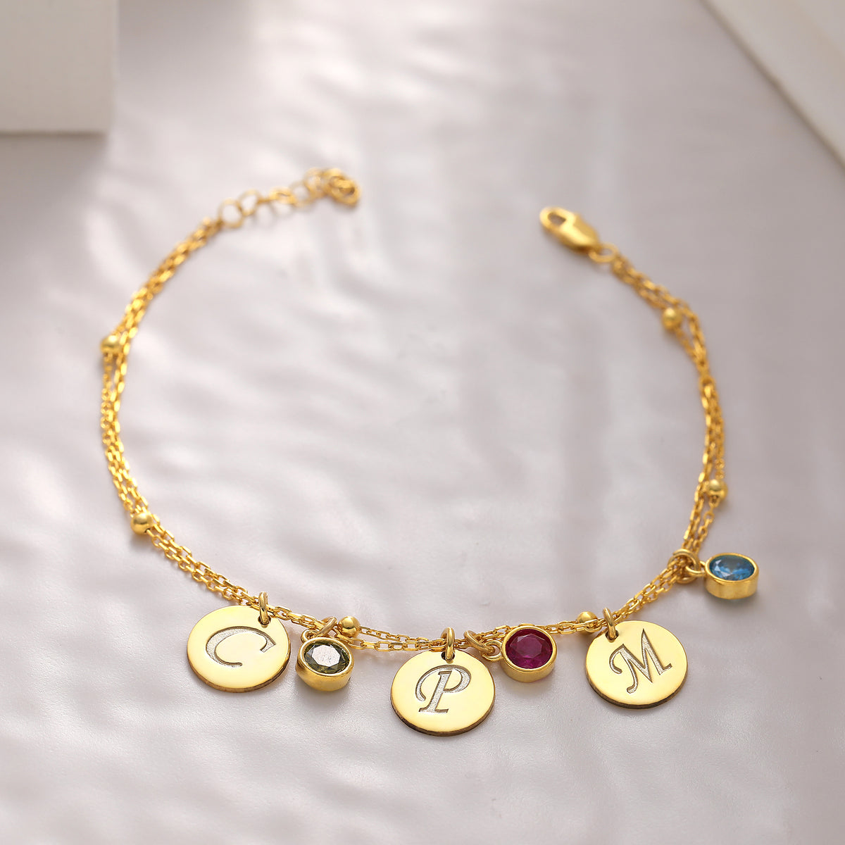 Custom birthstone bracelet with initials, made to order